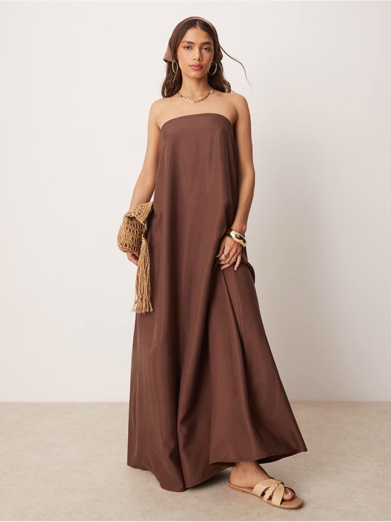 ASOS Dresses & Skirts - NWOT ASOS DESIGN cupro bandeau maxi dress in chocolate
